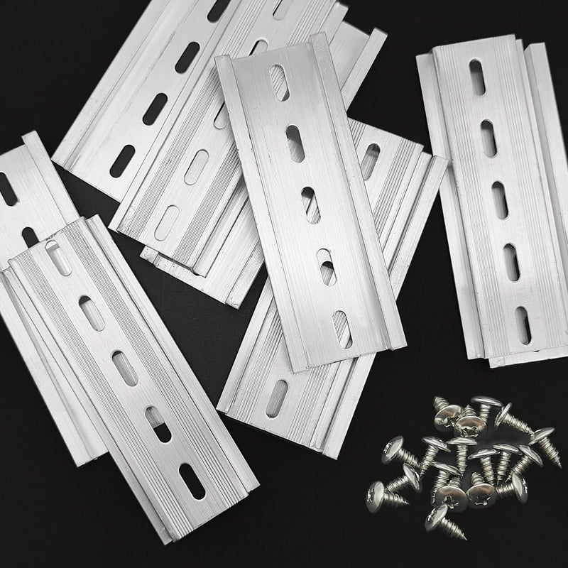 CKANDAY 10 Piece Aluminum DIN Rails, 4 Inches Long, 35mm Wide, 7.5mm High, Top Hat Slotted DIN Rail, with 20 Pcs MXU-DIN-100 Extra Premium Screws Included for Hardware Components Mounting - Image 4